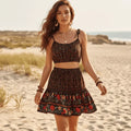 Black Floral Crop Top Mini Skirt Set