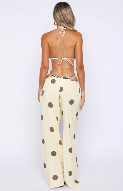 Tropic Muse Pants Cream Choc Polka Dot