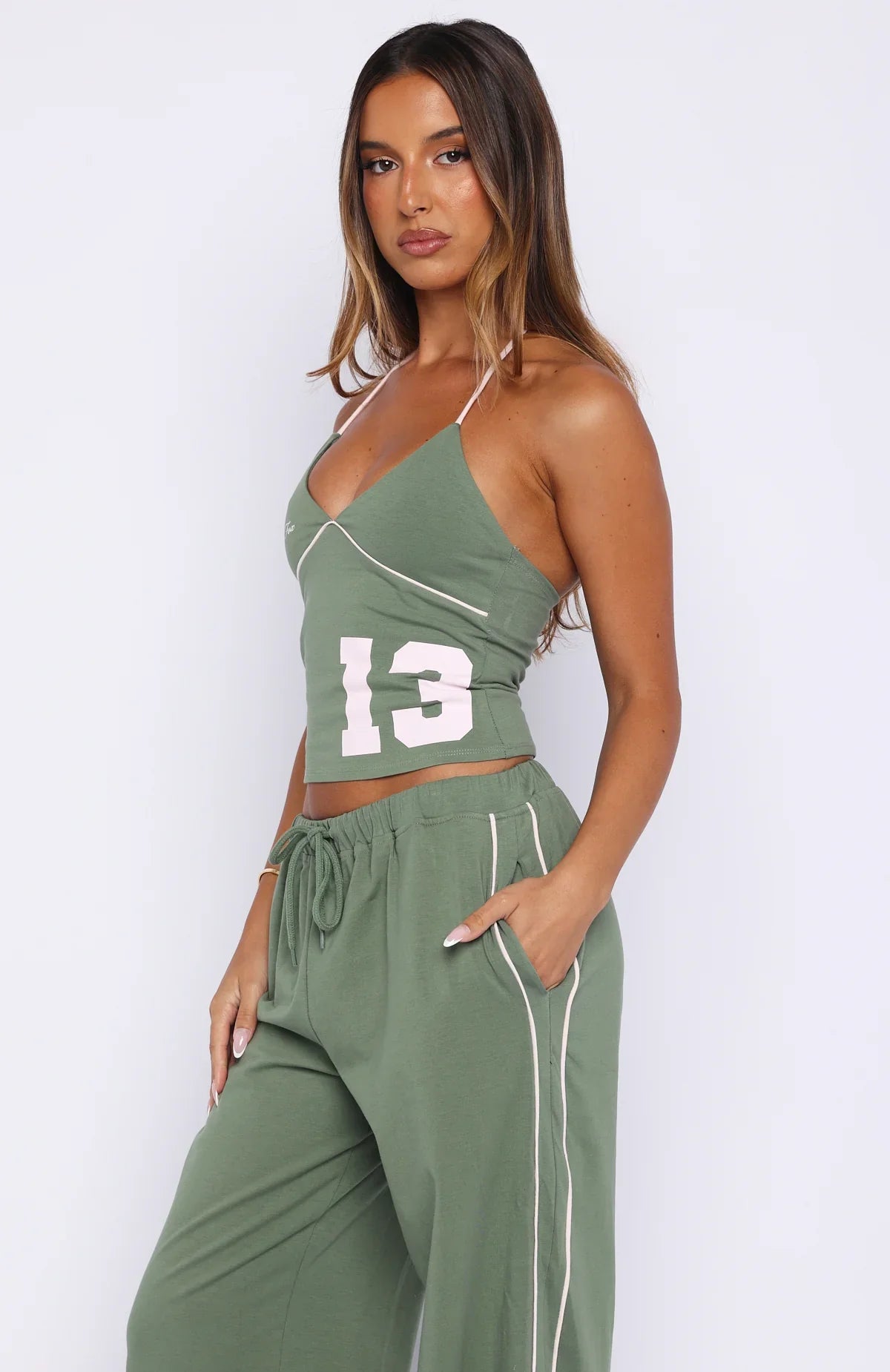 Cant Help The Feeling Halter Top Khaki