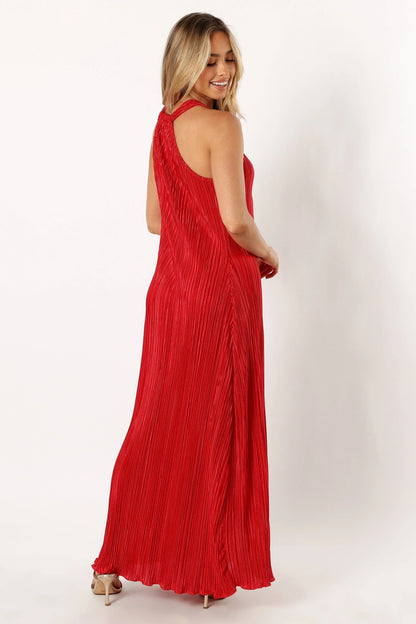 Melody Plisse Halter Maxi Dress Red