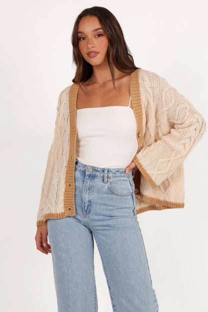 Zina Contrast Cardigan Tan