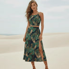 Tropical Floral Crop Top Midi Skirt Set