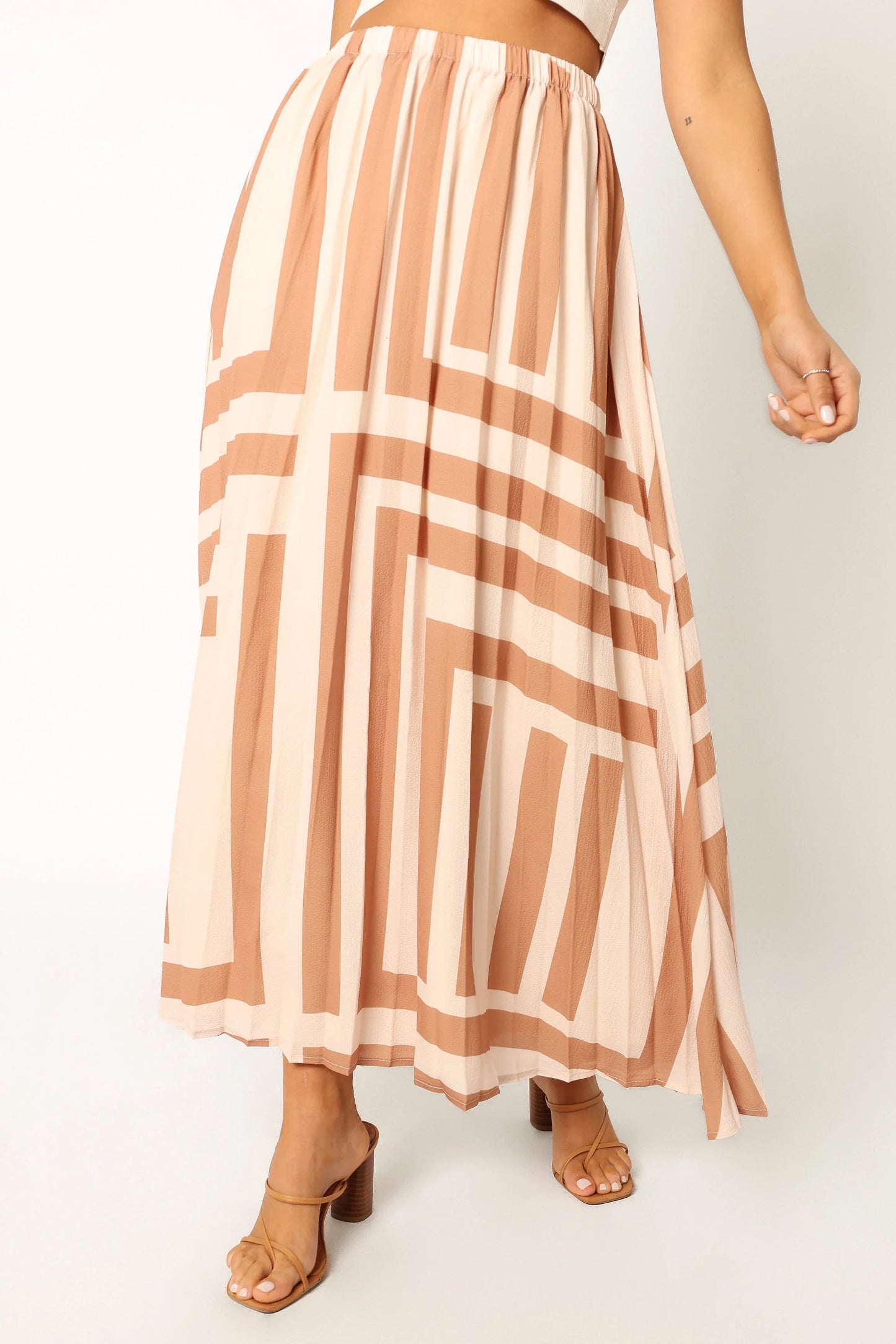 Elke Pleat Midi Skirt Tan