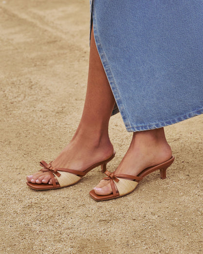 Tatie Straw Open Toe Kitten Heels