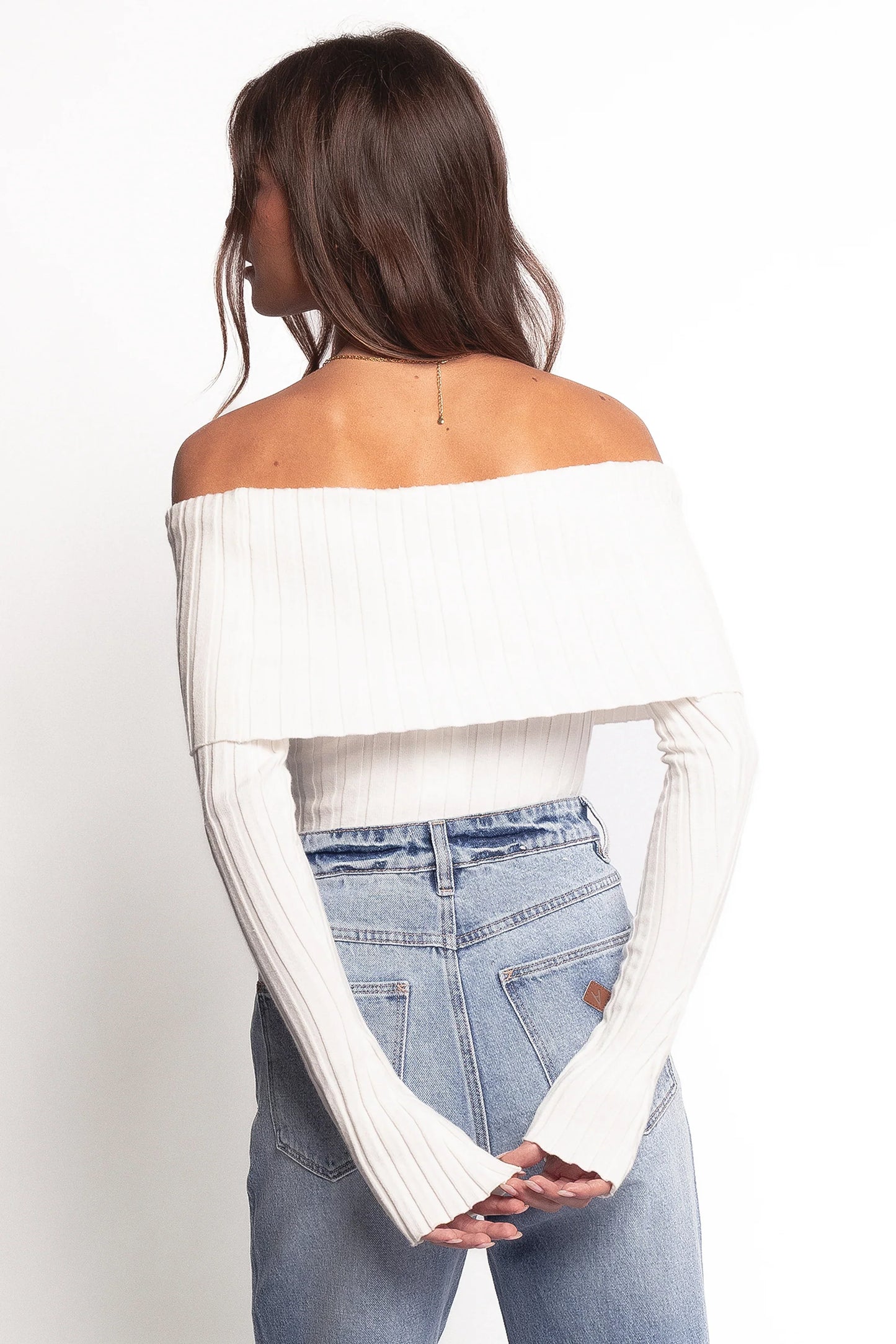 Inora Off Shoulder Knit Top White