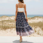 High Waist Floral Boho Maxi Skirt
