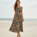 Tropical Floral Crop Top Midi Skirt Set