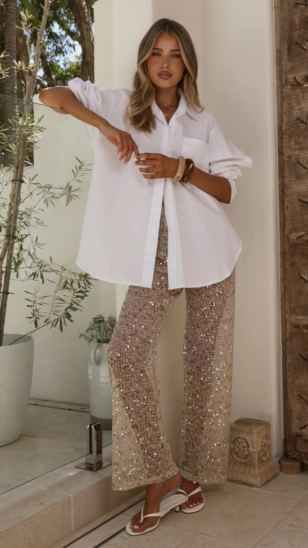 Zinnia Sequins Pant Beige