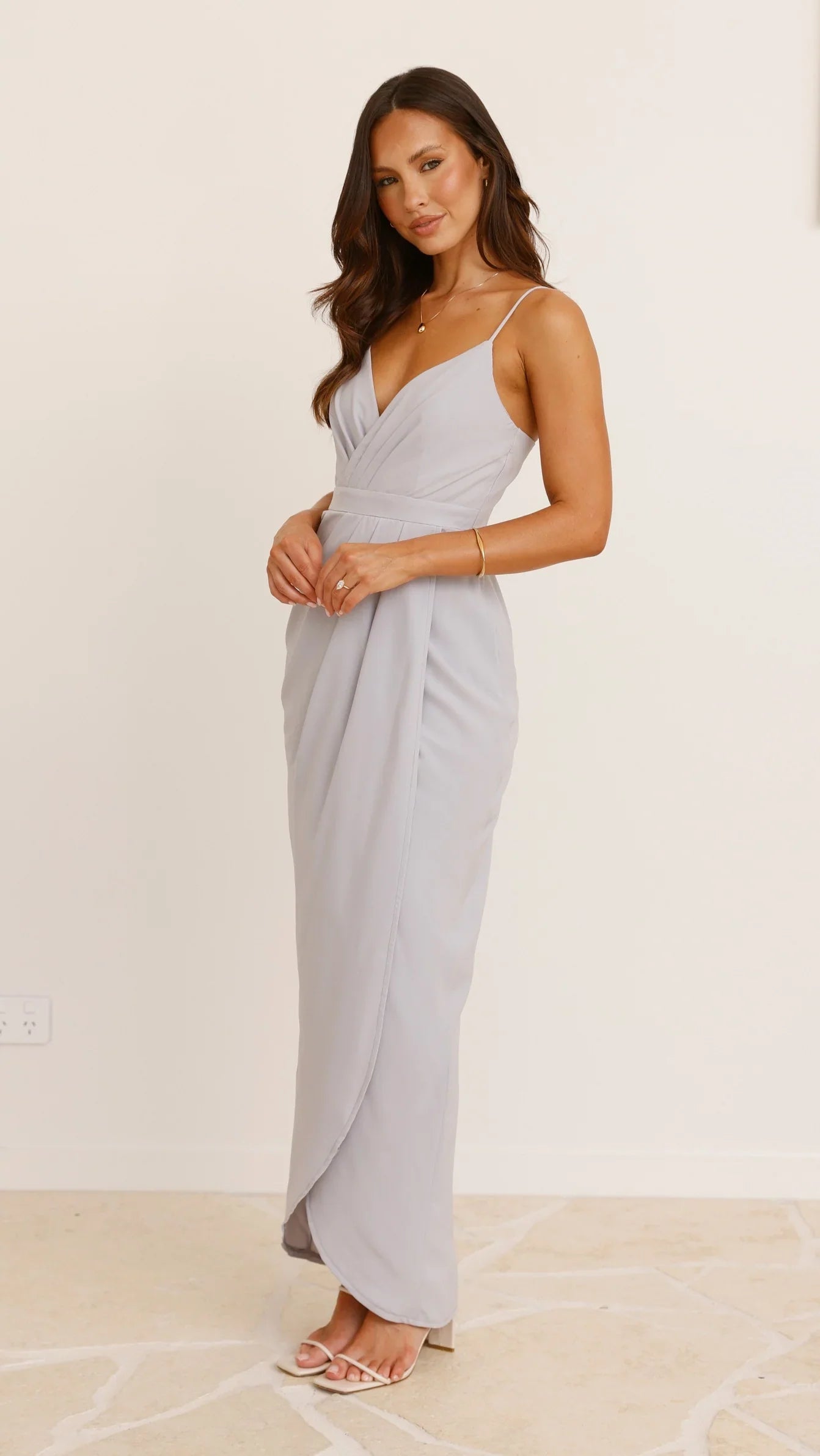 Charlotte Draped Maxi Dress Silver