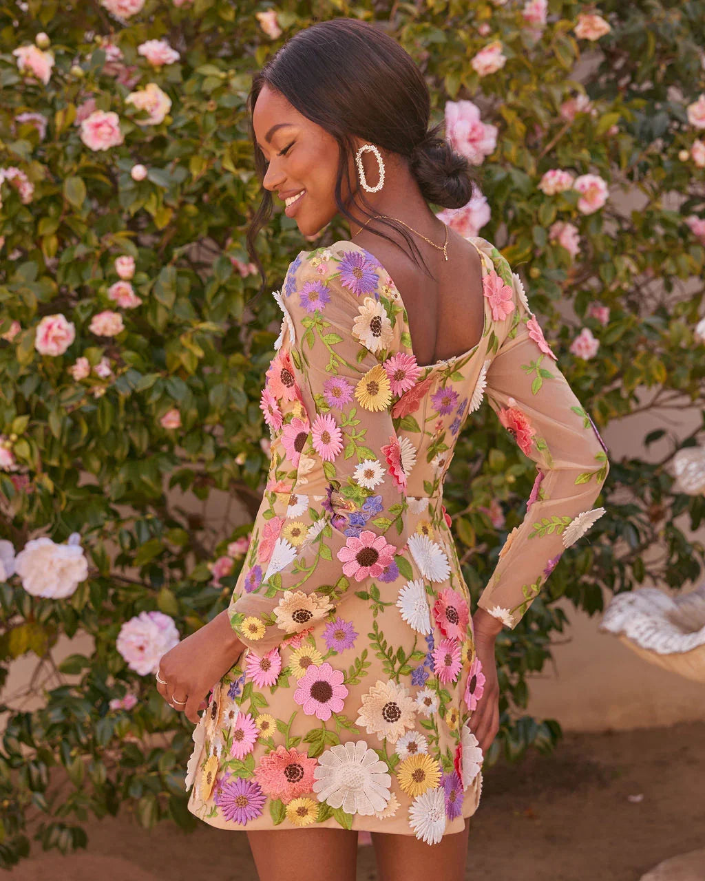 Bloom Ahead Mesh Floral Applique Mini Dress