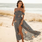 Off Shoulder Floral Maxi Dress with Side Slit