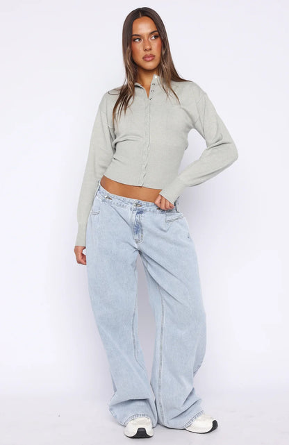 Cindy Cinched Knit Top Grey