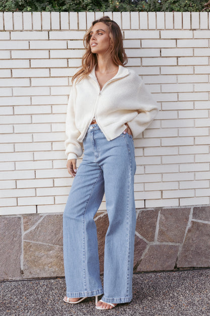 Kourtney Zip Cardigan Cream