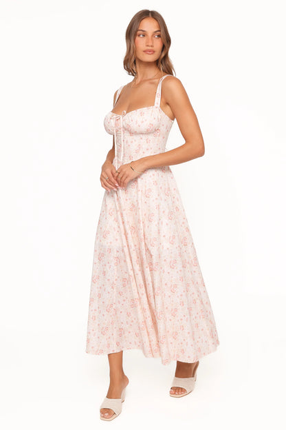 Wisteria Midi Dress Peach Ditsy Floral