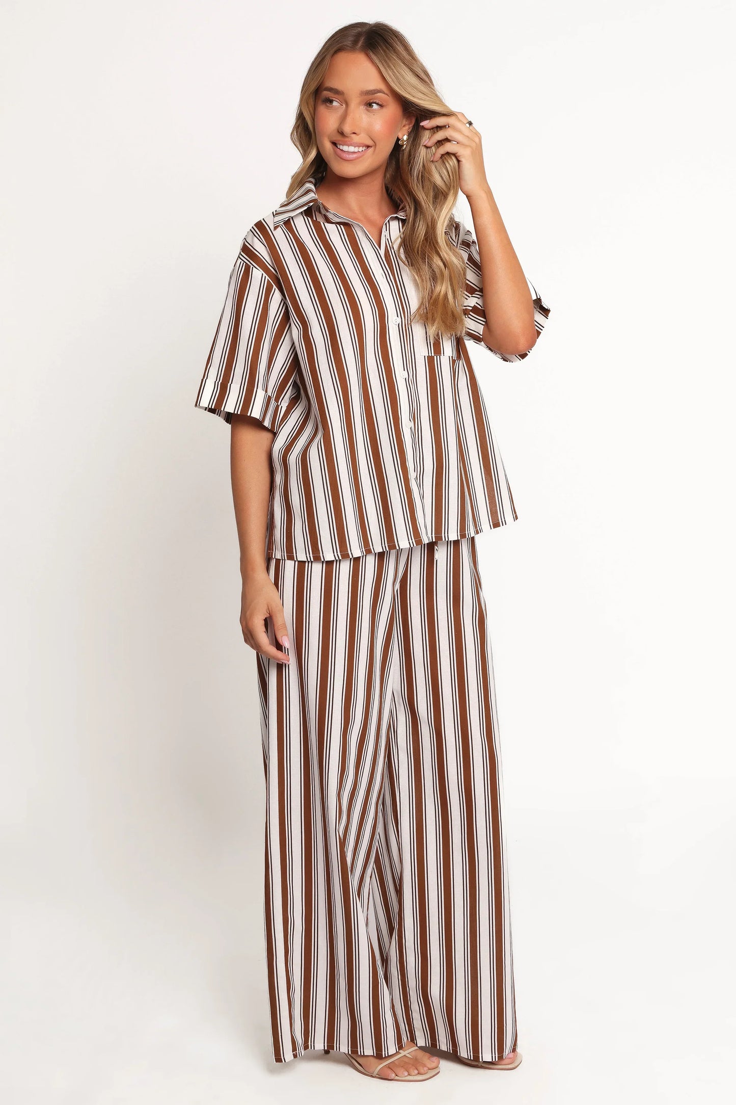 Thalia Wide Leg Pant Chocolate Stripe