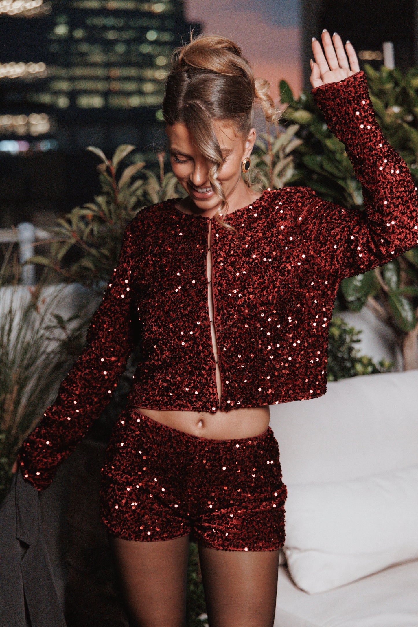 Scarlette Cropped Jacket Burgundy Sequin