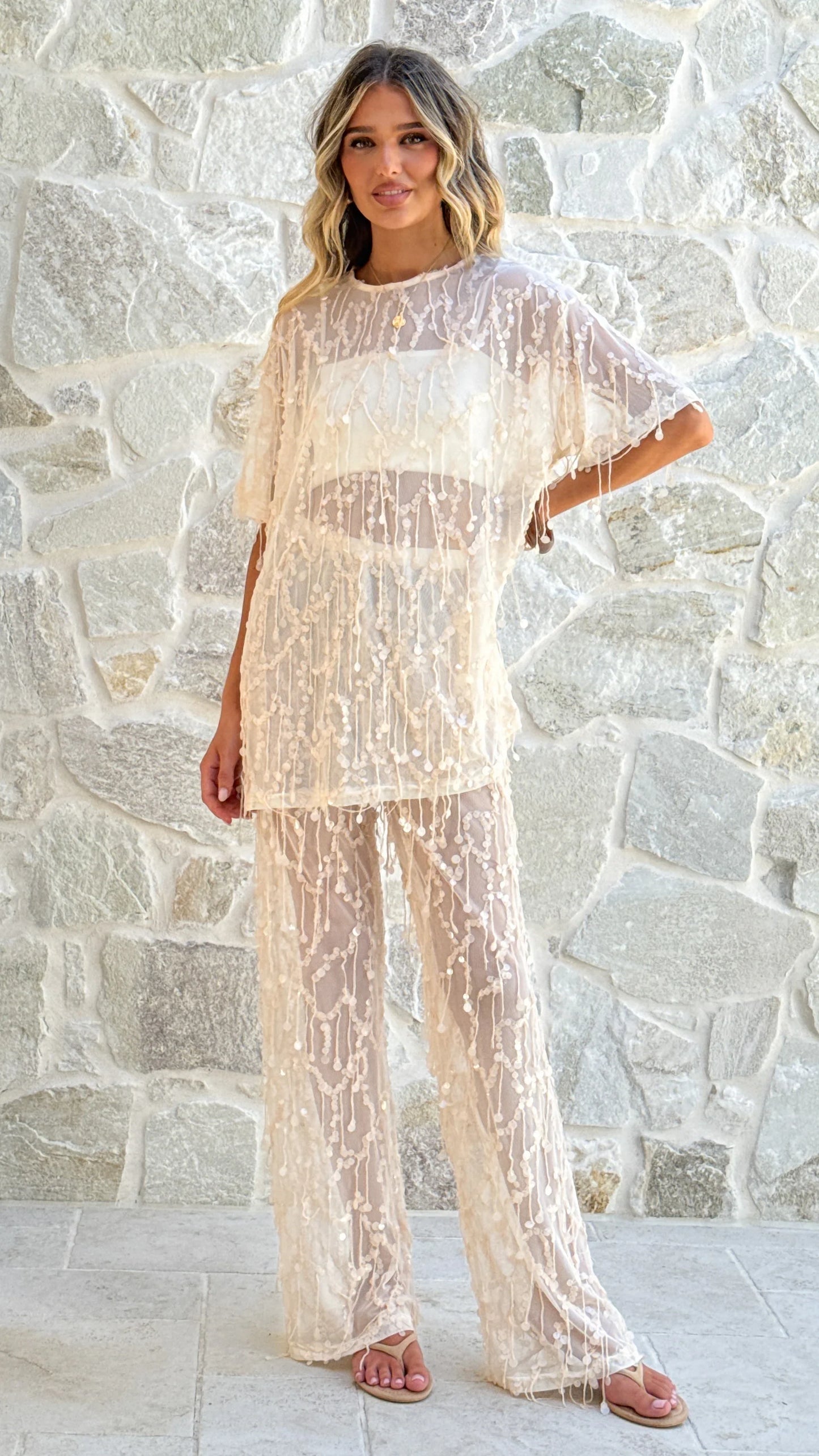 Zabby Sequin Pants Beige