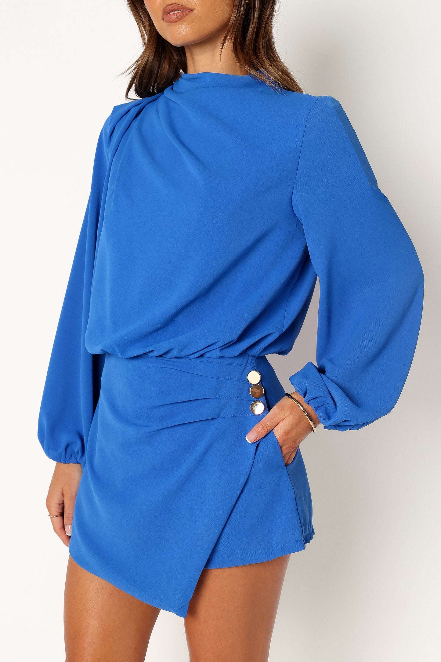 Galen Long Sleeve Romper Paris Blue