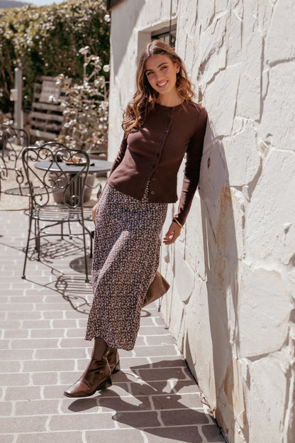 Willow Midi Skirt Brown Blue Floral