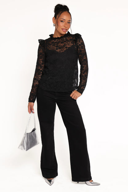 Lettie Lace Ruffle Top Black