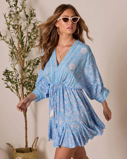 Athena Floral Tassel Tie Mini Dress