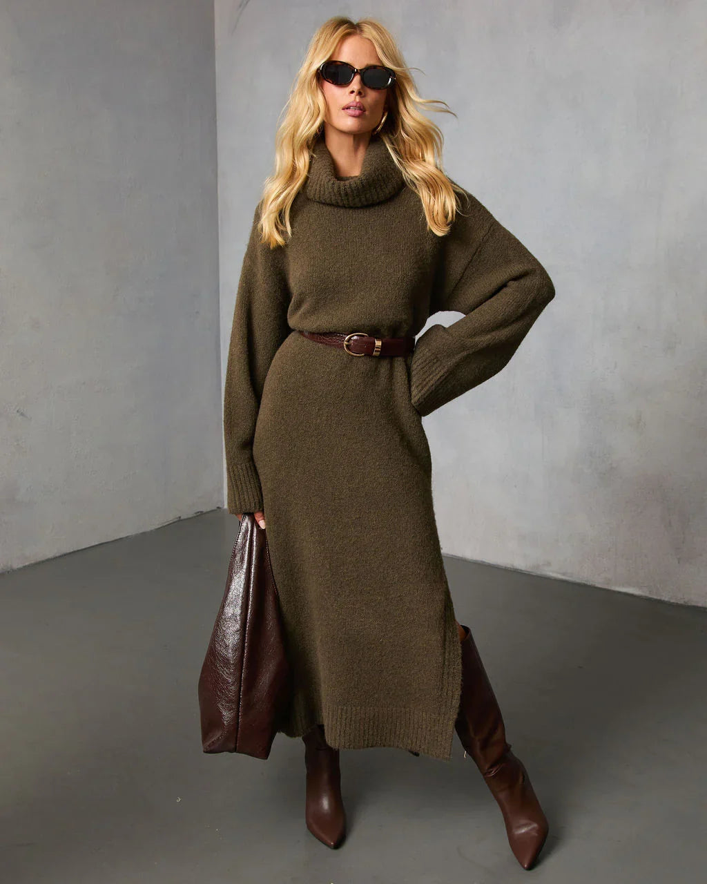 Roselle Turtleneck Midi Sweater Dress