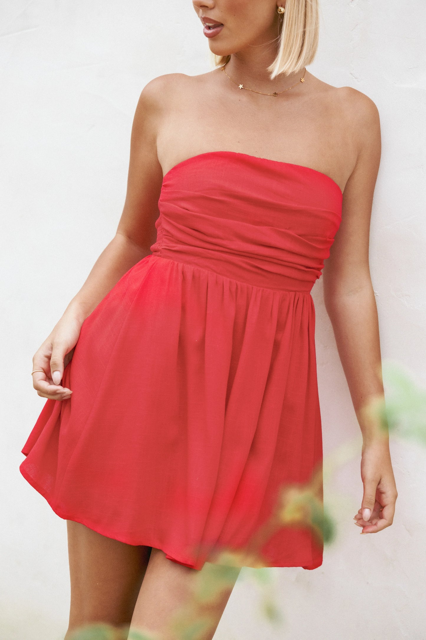 Katy Strapless Mini Dress Red