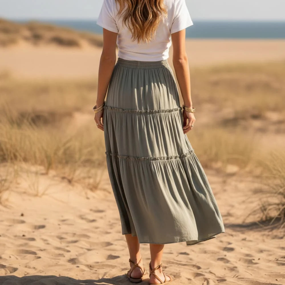 Bohemian Tiered Ruffle Maxi Skirt