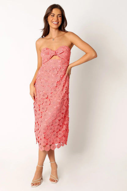 Tyler Strapless Midi Dress Watermelon