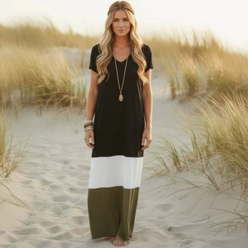 Casual V Neck Short Sleeve Maxi Dress