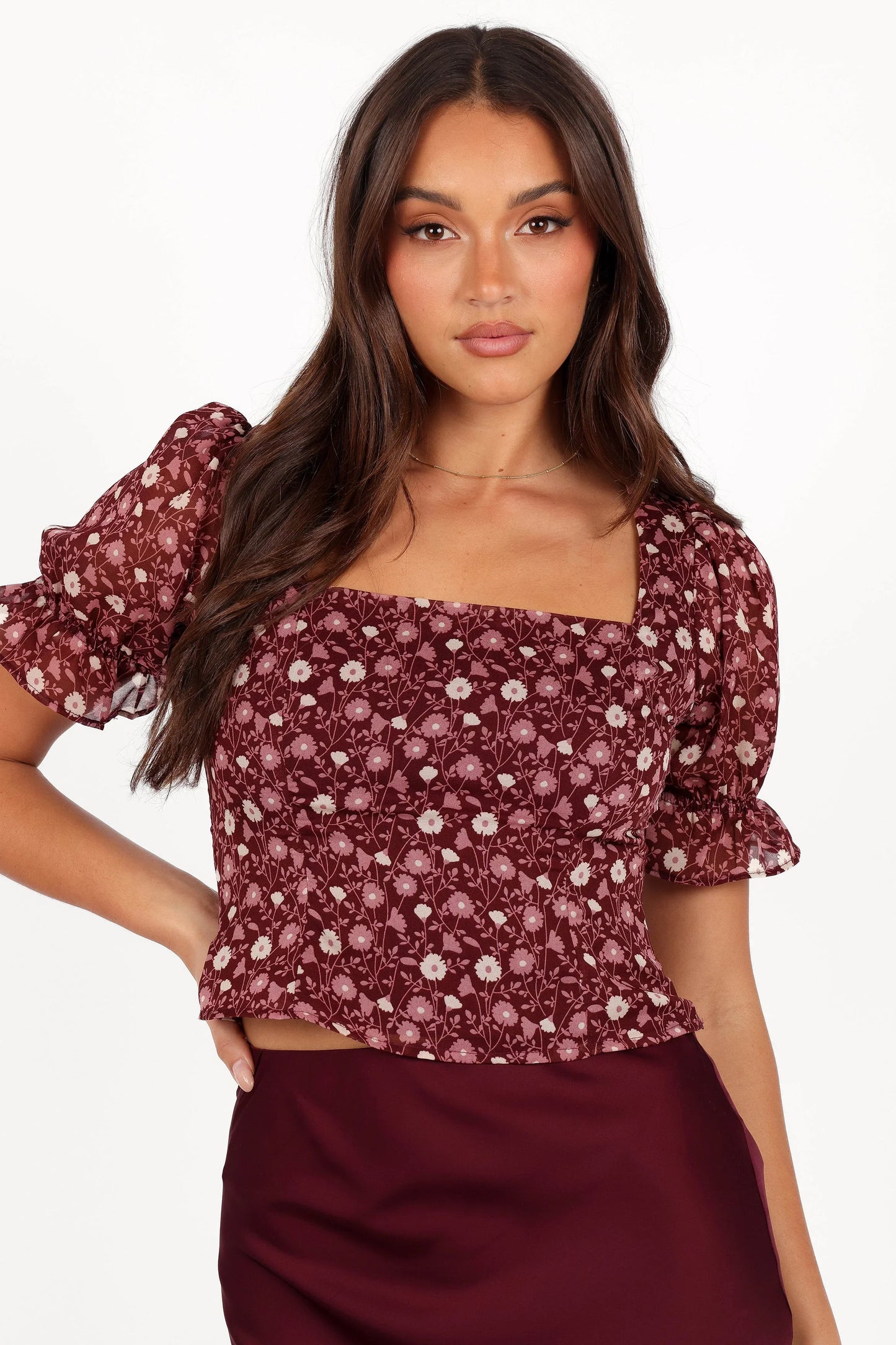 Lucie Top Burgundy Multi