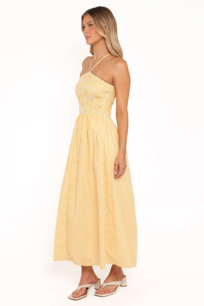 Aviva Smocked Midi Dress Mango Stripe