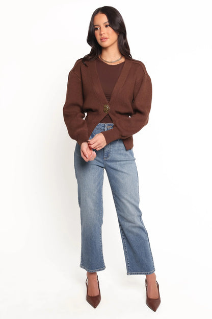 Cyrelle Single Button Cardigan Brown
