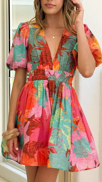 Abel Mini Dress Orange Floral