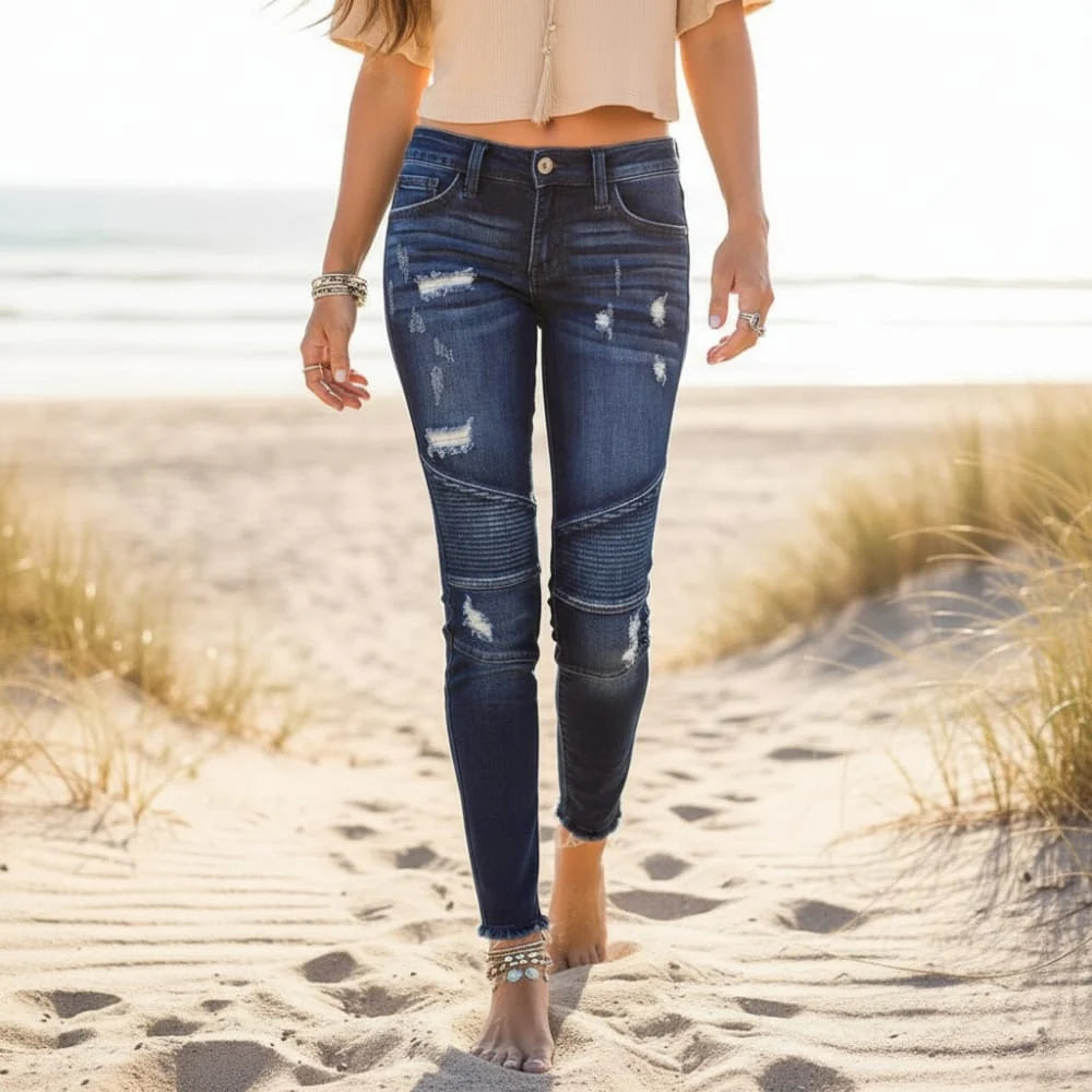 Distressed Ripped Moto Skinny Jeans