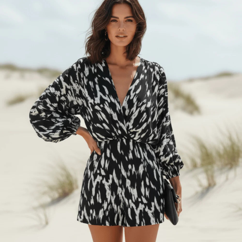 Boho V Neck Backless Lace Up Summer Romper