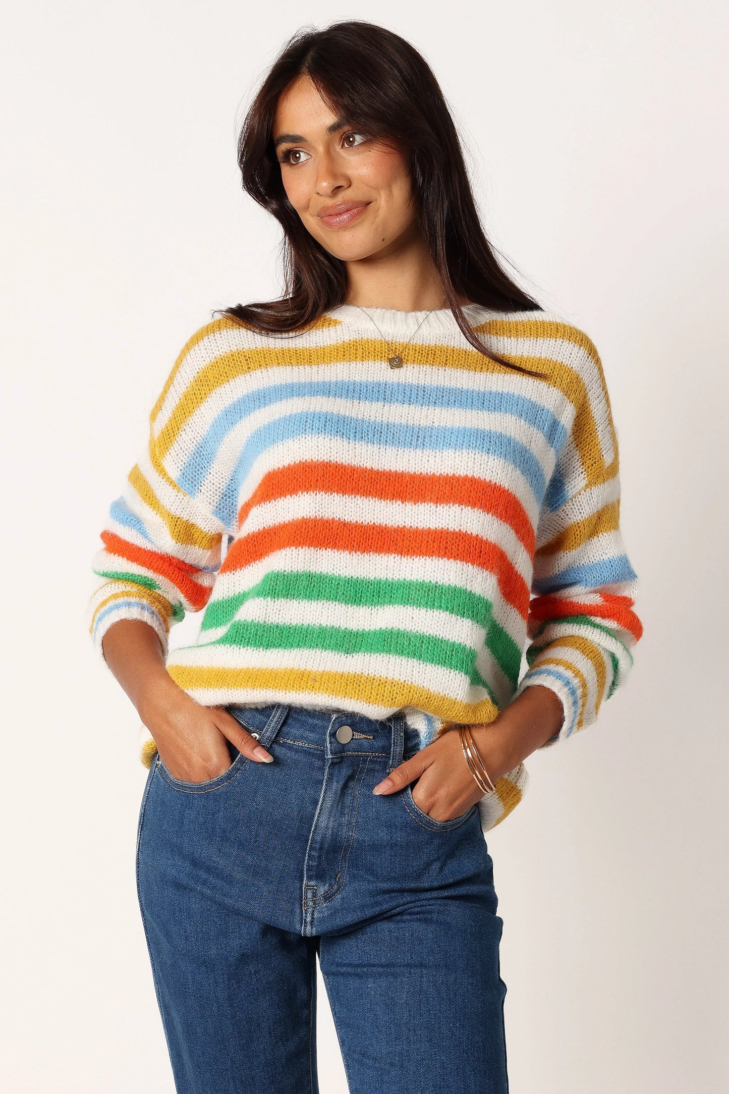 Sasha Multi Stripe Crewneck Knit Sweater Multi
