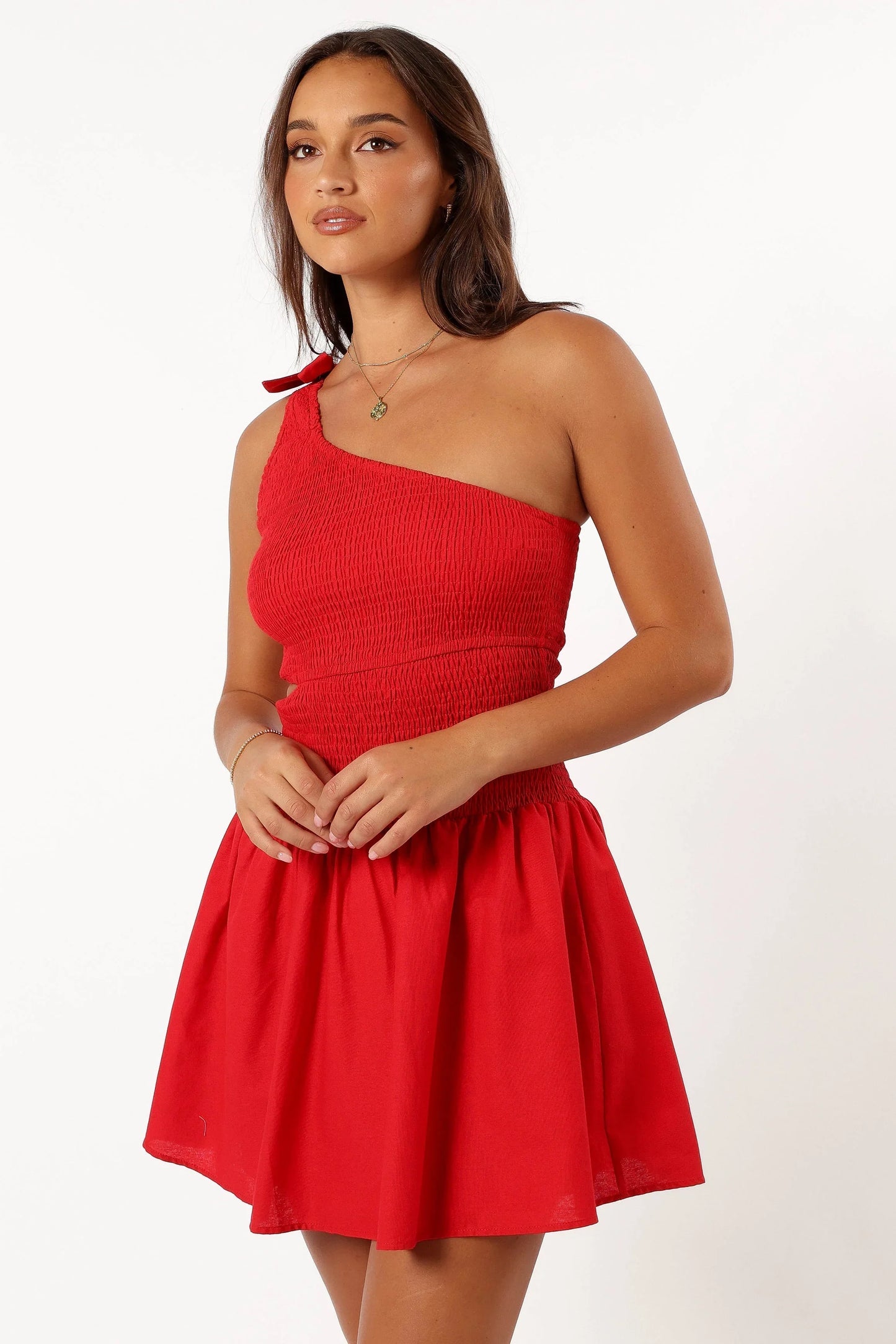 Allison One Shoulder Mini Dress Red