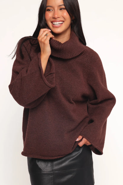 Bindy Cowlneck Knit Sweater Brown
