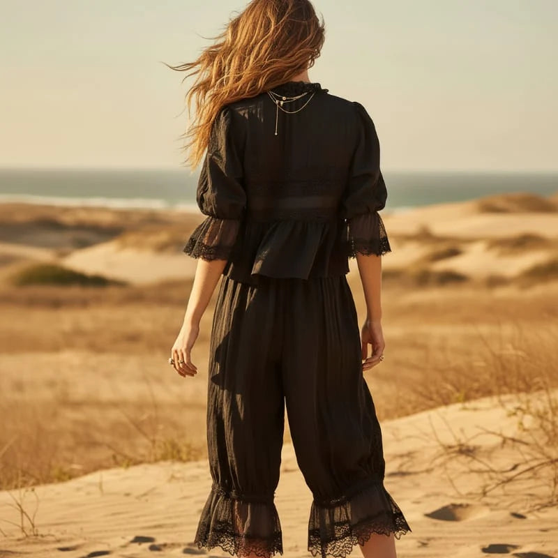 Boho Lace Trim 2 Piece Pants Set