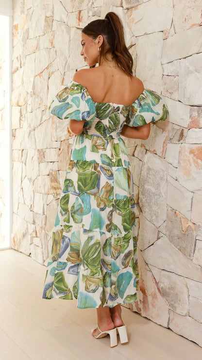 Balthazar Maxi Dress Green Blue Print