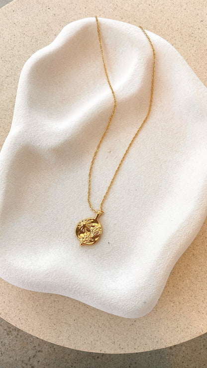 Ocean Coin Charm Necklace Gold