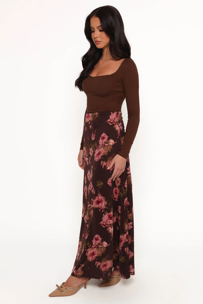 Vivie Midi Skirt Chocolate Floral