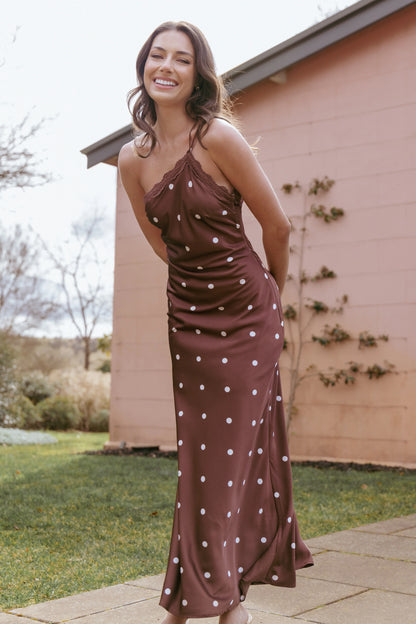 Anika Maxi Dress Brown Polka Dot