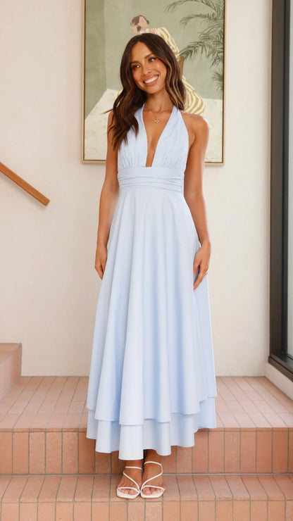 Kathy Halter Neck Maxi Dress Light Blue