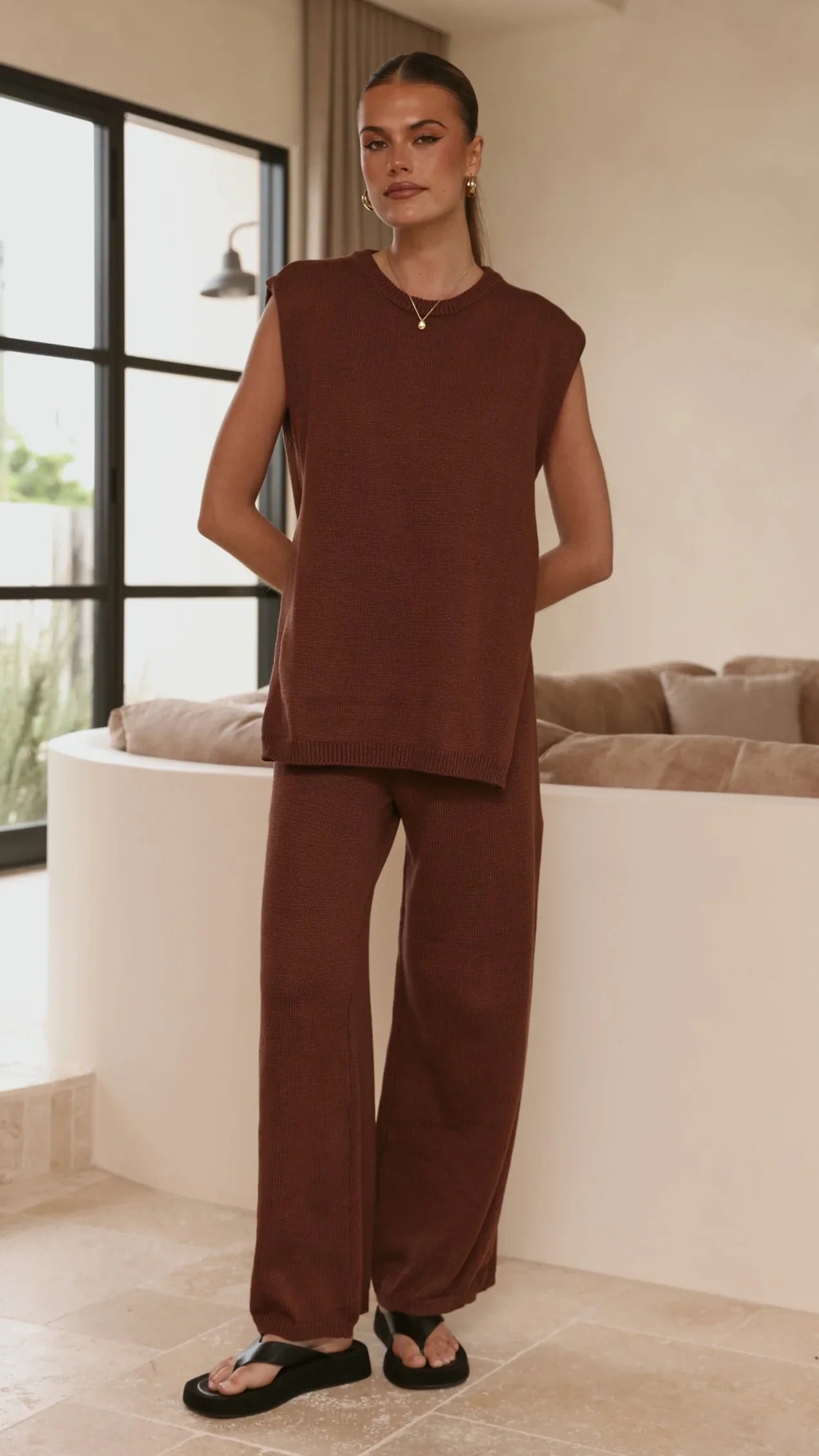 Florentine Knit Vest and Pants Set Chocolate