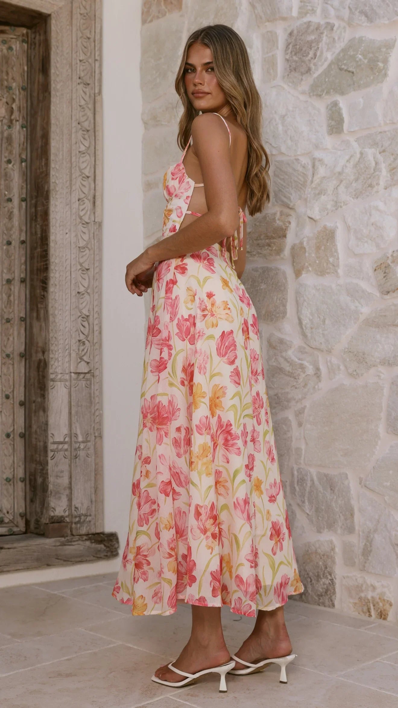 Rahima Maxi Dress Pink Yellow Flower