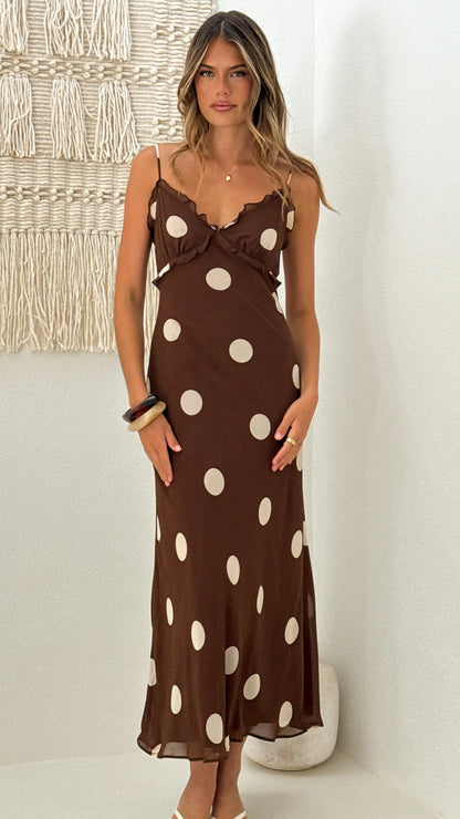 Jianna Maxi Dress Chocolate Cream Polka Dot