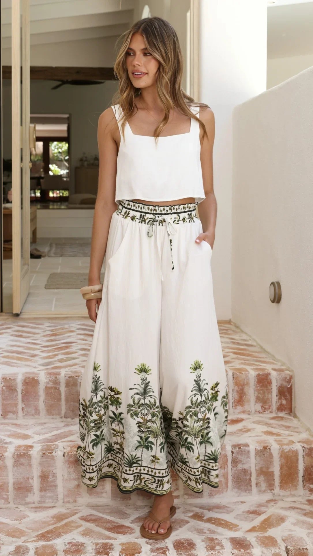 Avery Wide Leg Pants Palm Garden