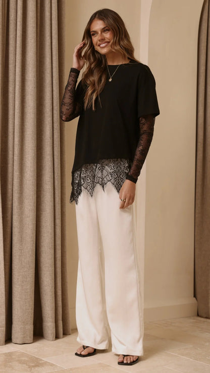 Quinn Lace Long Sleeve Top Black